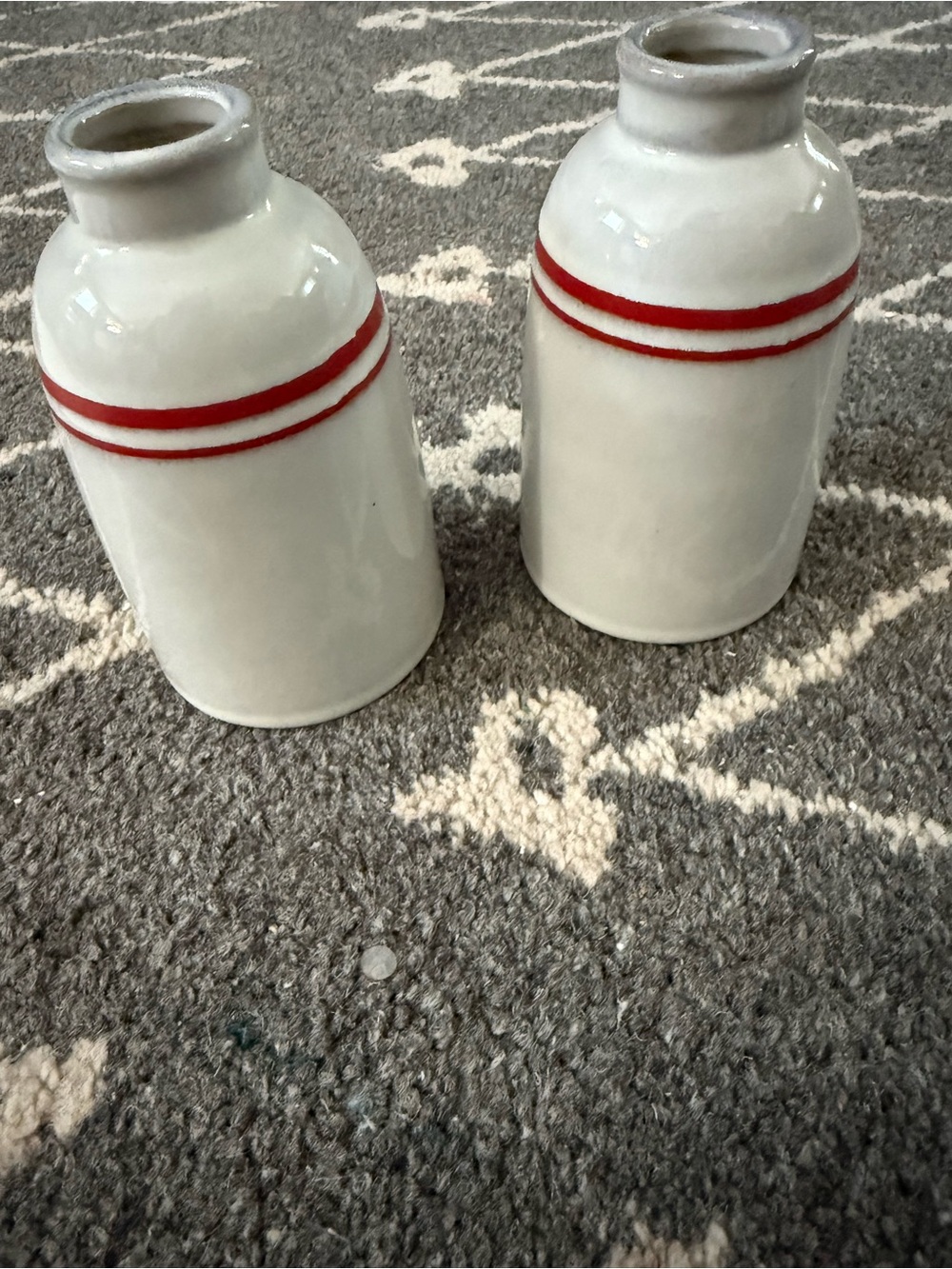 Pair of Hearth and Hand Christmas Vases; Pottery with Red Stripe
